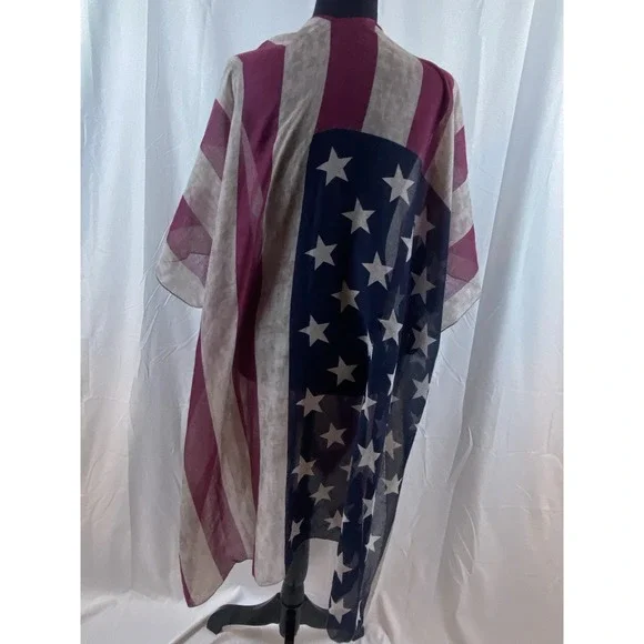 New Americana Red Blue Lightweight Rayon Cardigan Women's One Size - Picture 5 of 10